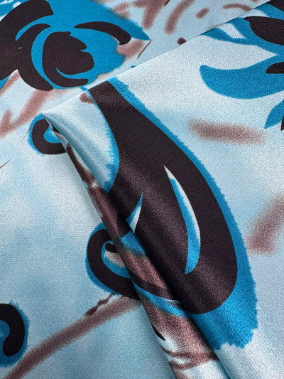 Printed Stretch Satin -Aqua Noir - 114cm