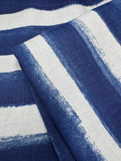 100% Pure Linen Lawn - Indigo Stripe - 140Cm
