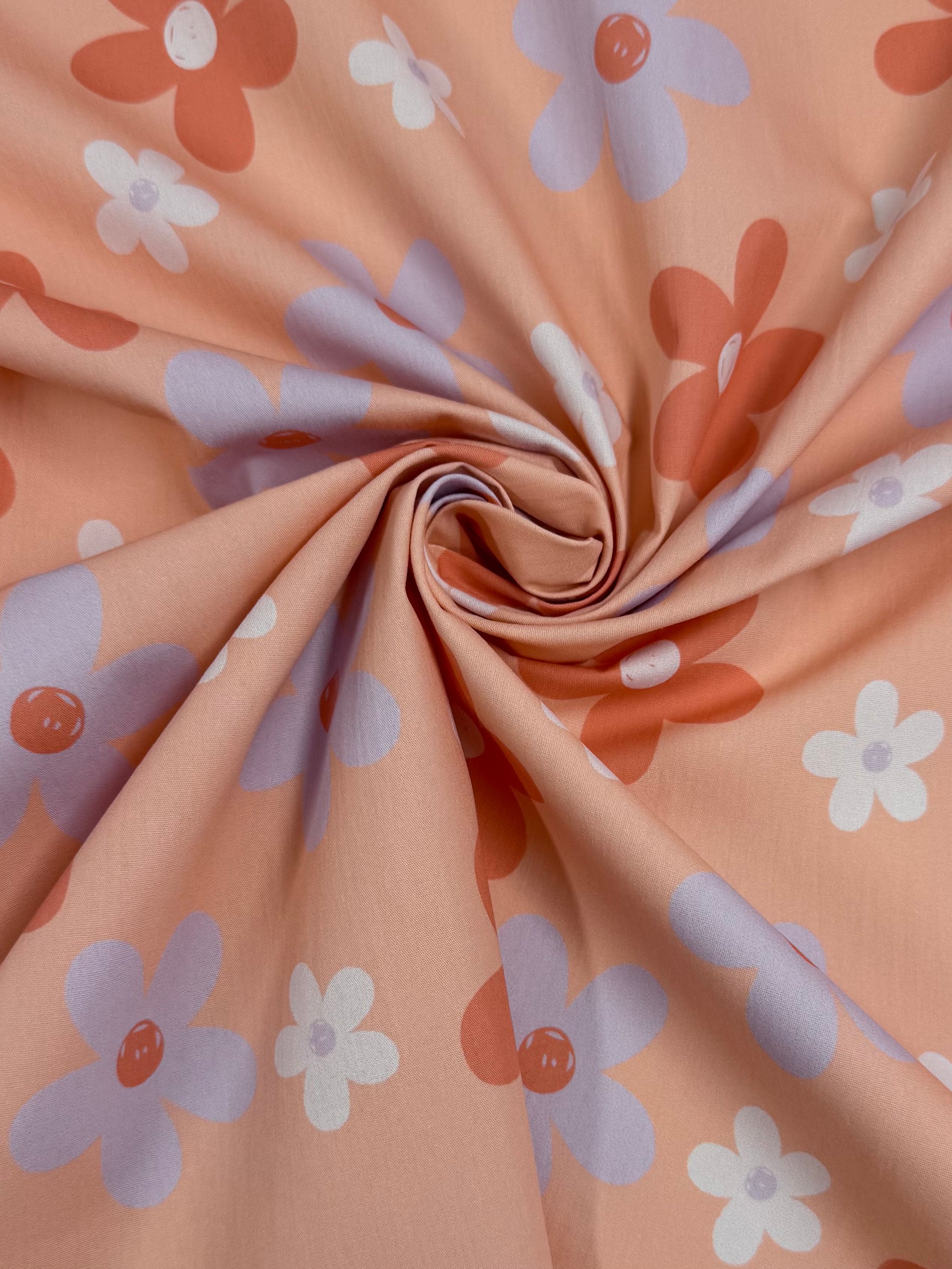 Printed Cotton - Peach Daisy - 150cm