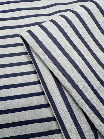 100% Pure Linen - Safari / Navy - 140Cm