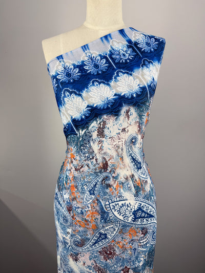 Designer Printed Lycra - Indigo Boheme Tapestry - 150cm